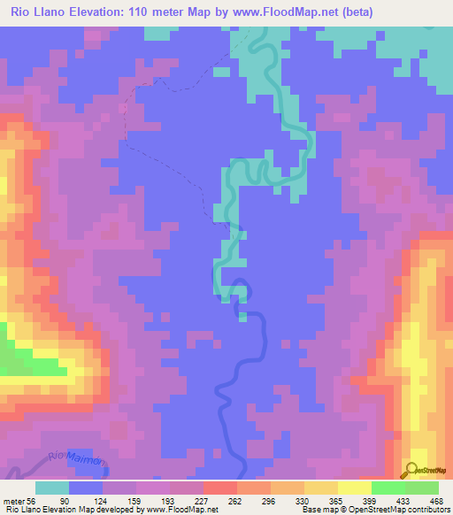 Rio Llano,Dominican Republic Elevation Map