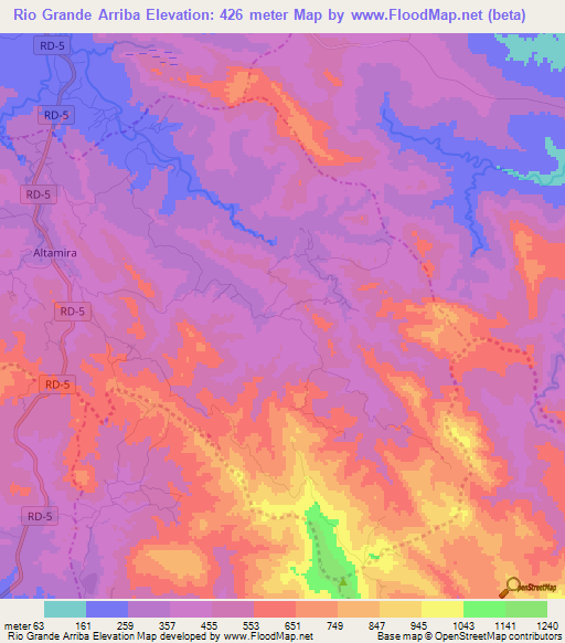 Rio Grande Arriba,Dominican Republic Elevation Map