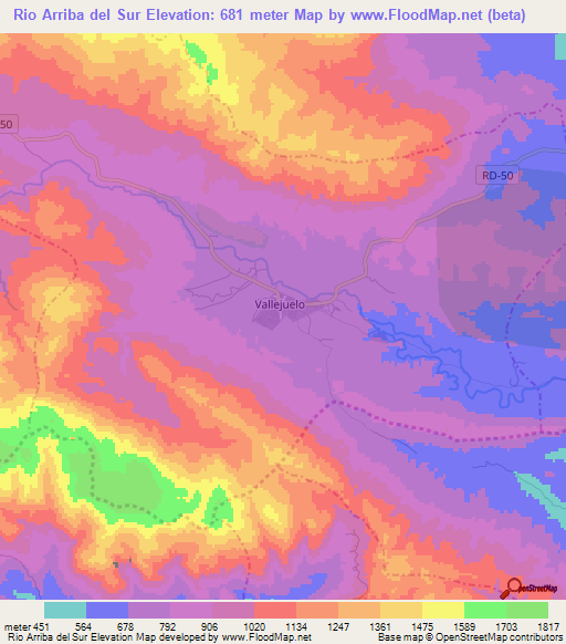 Rio Arriba del Sur,Dominican Republic Elevation Map