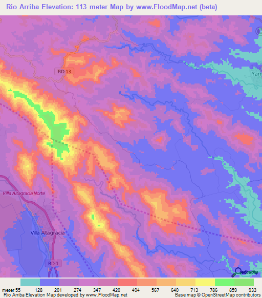 Rio Arriba,Dominican Republic Elevation Map