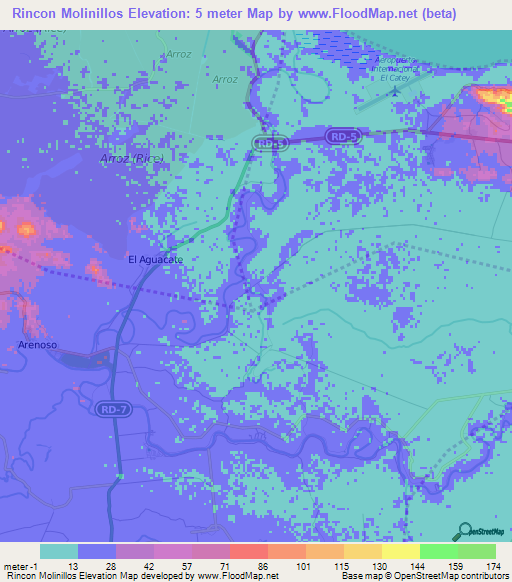 Rincon Molinillos,Dominican Republic Elevation Map