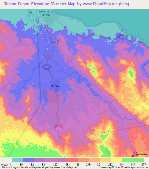 Rincon Fogon,Dominican Republic Elevation Map