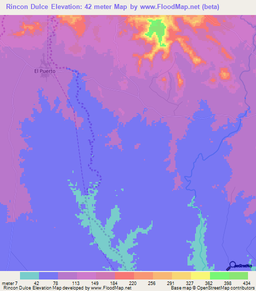 Rincon Dulce,Dominican Republic Elevation Map