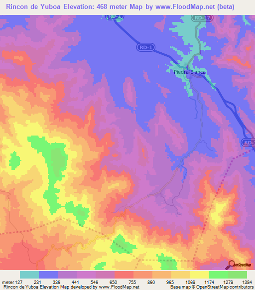 Rincon de Yuboa,Dominican Republic Elevation Map