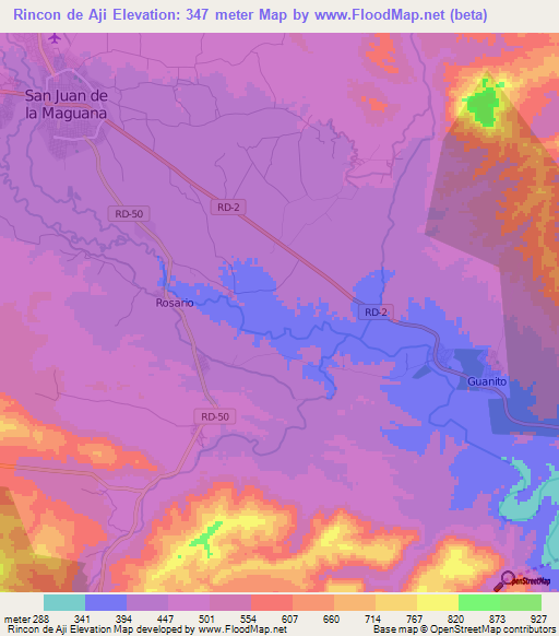 Rincon de Aji,Dominican Republic Elevation Map