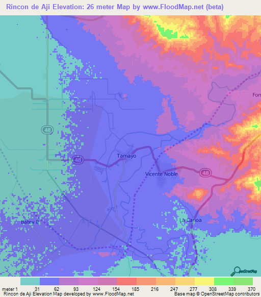 Rincon de Aji,Dominican Republic Elevation Map