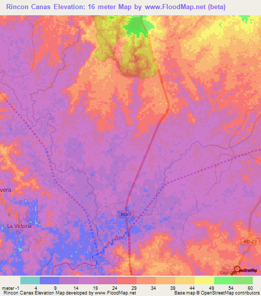 Rincon Canas,Dominican Republic Elevation Map