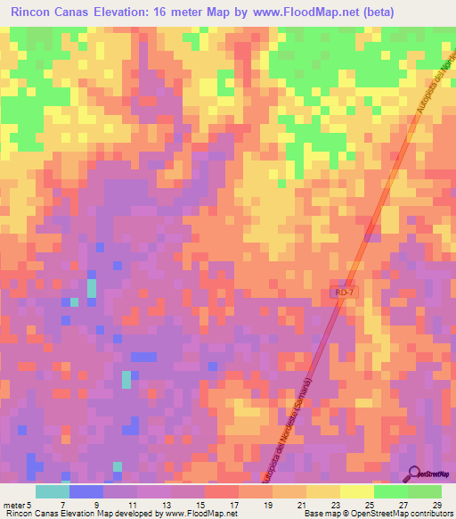 Rincon Canas,Dominican Republic Elevation Map