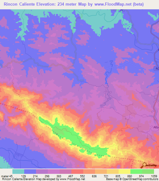 Rincon Caliente,Dominican Republic Elevation Map