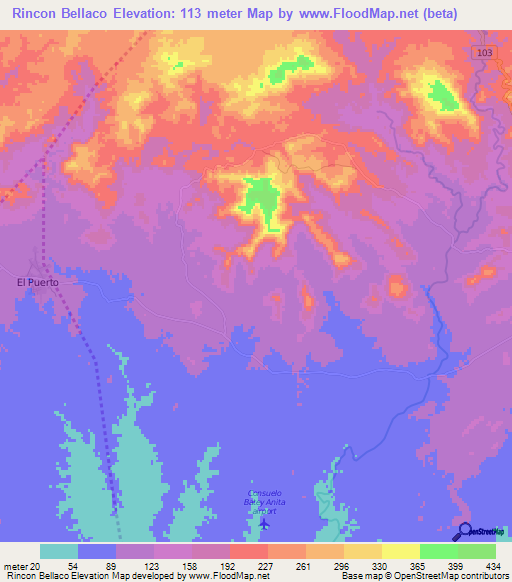 Rincon Bellaco,Dominican Republic Elevation Map