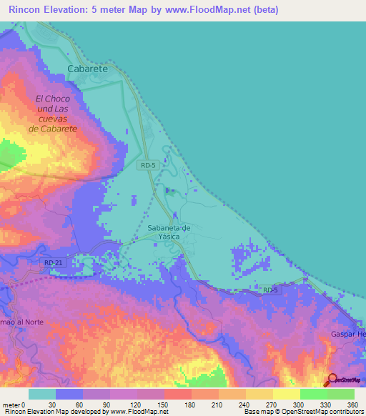 Rincon,Dominican Republic Elevation Map