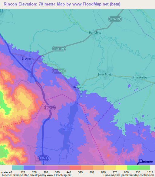 Rincon,Dominican Republic Elevation Map