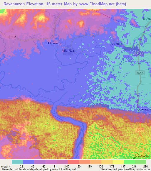 Reventazon,Dominican Republic Elevation Map