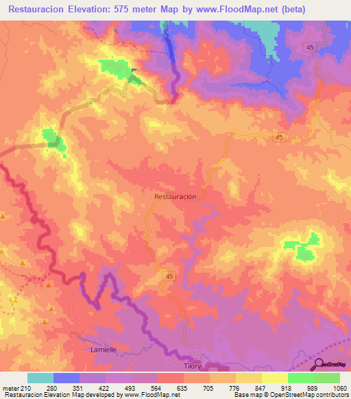 Restauracion,Dominican Republic Elevation Map