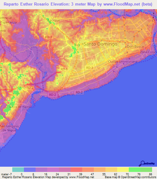 Reparto Esther Rosario,Dominican Republic Elevation Map