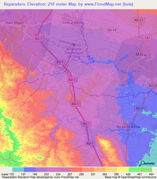 Reparadero,Dominican Republic Elevation Map