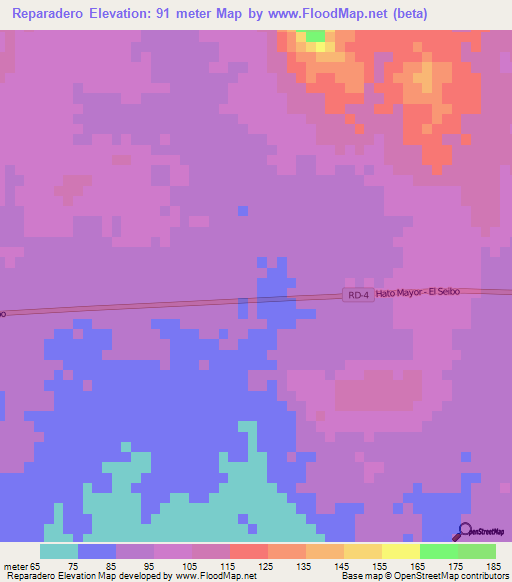 Reparadero,Dominican Republic Elevation Map