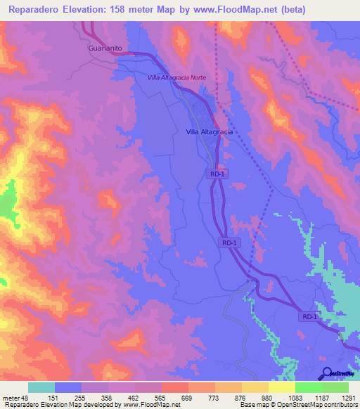 Reparadero,Dominican Republic Elevation Map