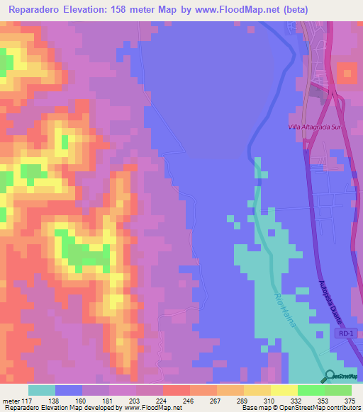 Reparadero,Dominican Republic Elevation Map