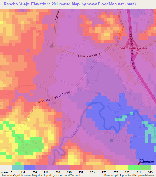 Rancho Viejo,Dominican Republic Elevation Map