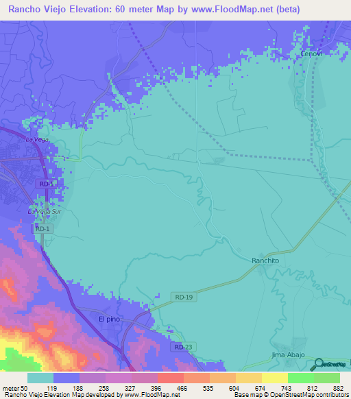 Rancho Viejo,Dominican Republic Elevation Map