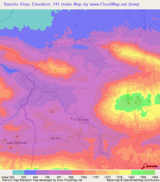 Rancho Viejo,Dominican Republic Elevation Map