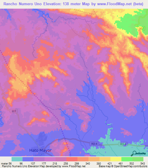 Rancho Numero Uno,Dominican Republic Elevation Map