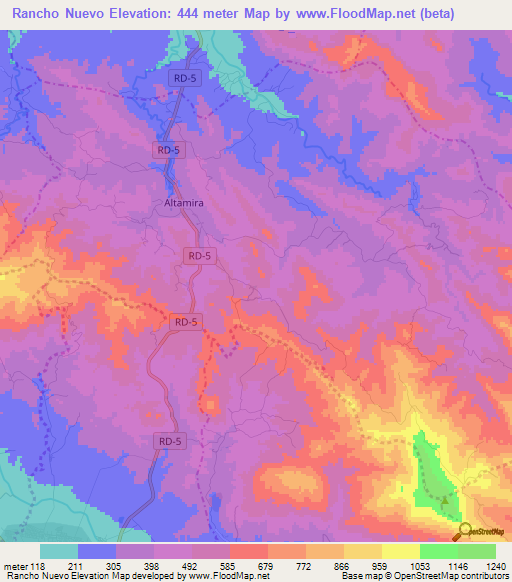 Rancho Nuevo,Dominican Republic Elevation Map