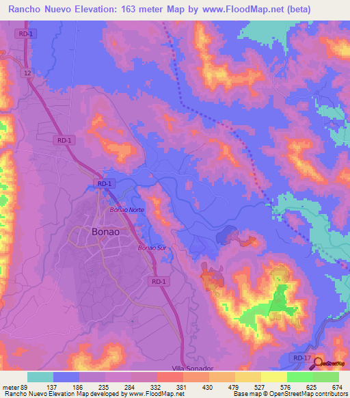 Rancho Nuevo,Dominican Republic Elevation Map