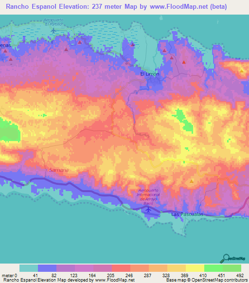 Rancho Espanol,Dominican Republic Elevation Map