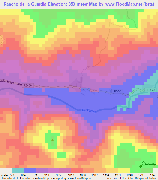 Rancho de la Guardia,Dominican Republic Elevation Map