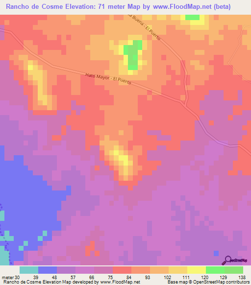 Rancho de Cosme,Dominican Republic Elevation Map