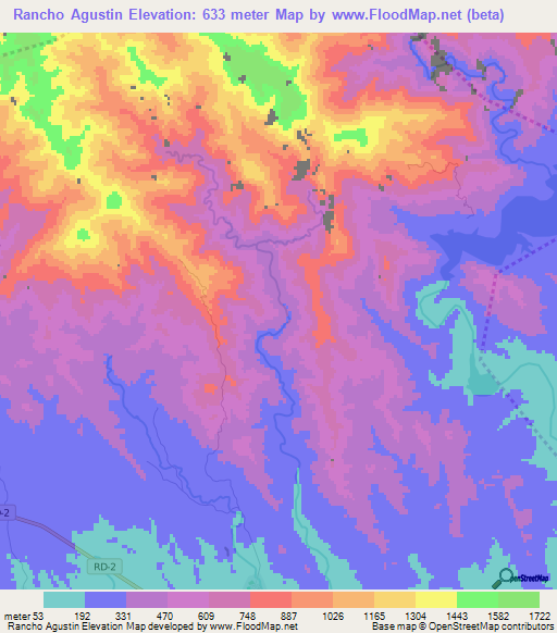 Rancho Agustin,Dominican Republic Elevation Map