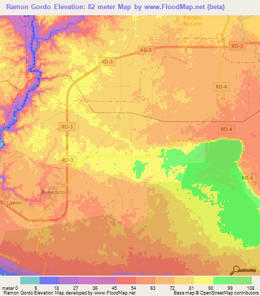 Ramon Gordo,Dominican Republic Elevation Map