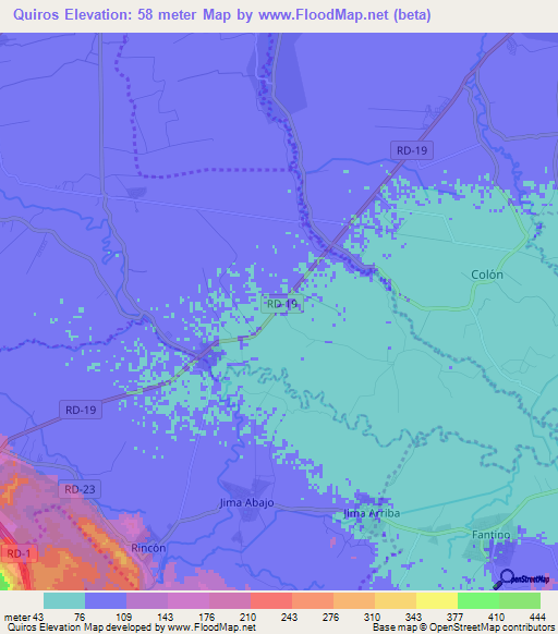 Quiros,Dominican Republic Elevation Map