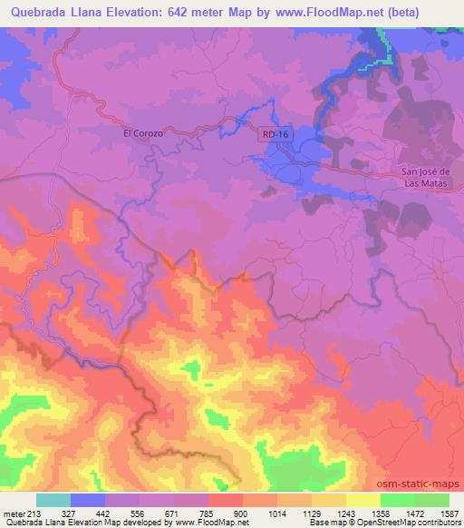 Quebrada Llana,Dominican Republic Elevation Map