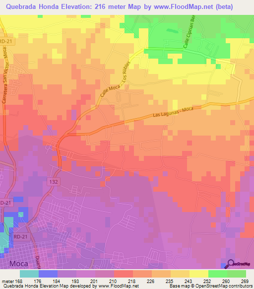 Quebrada Honda,Dominican Republic Elevation Map