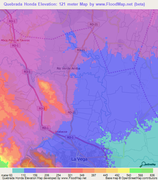 Quebrada Honda,Dominican Republic Elevation Map