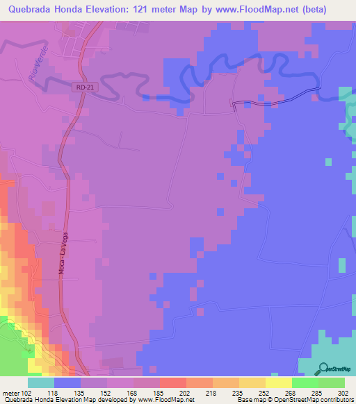 Quebrada Honda,Dominican Republic Elevation Map