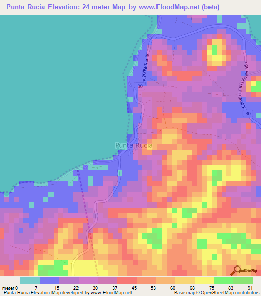 Punta Rucia,Dominican Republic Elevation Map