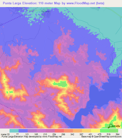 Punta Larga,Dominican Republic Elevation Map