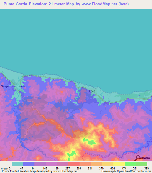 Punta Gorda,Dominican Republic Elevation Map