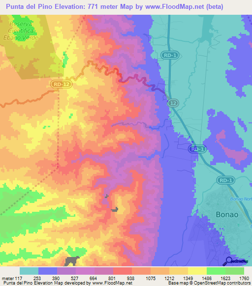 Punta del Pino,Dominican Republic Elevation Map