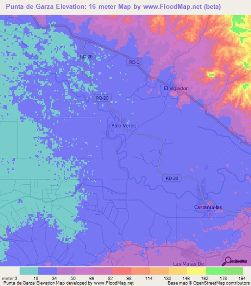 Punta de Garza,Dominican Republic Elevation Map