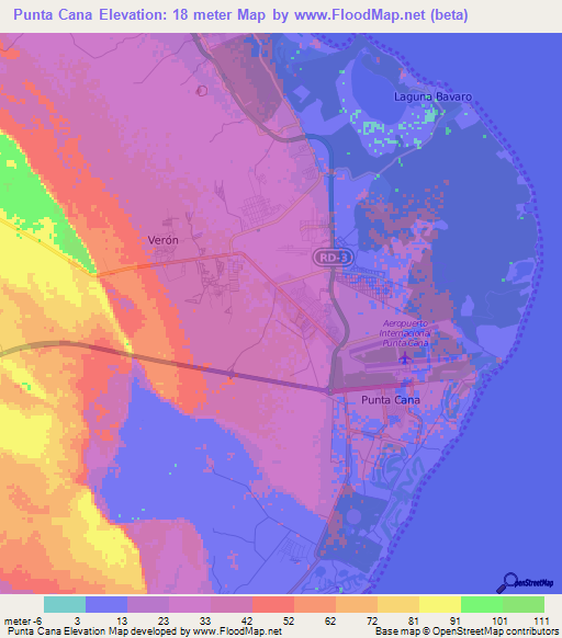 Punta Cana,Dominican Republic Elevation Map