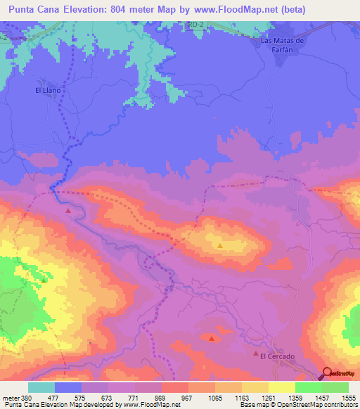 Punta Cana,Dominican Republic Elevation Map