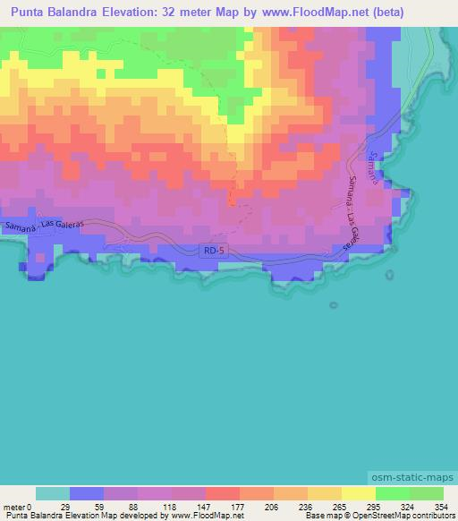 Punta Balandra,Dominican Republic Elevation Map