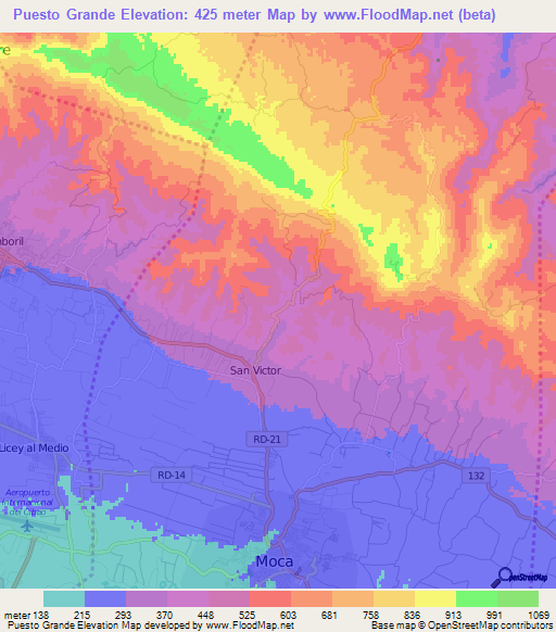 Puesto Grande,Dominican Republic Elevation Map