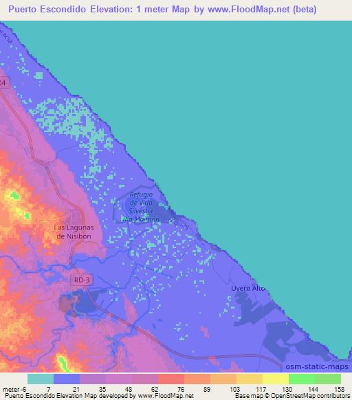 Puerto Escondido,Dominican Republic Elevation Map