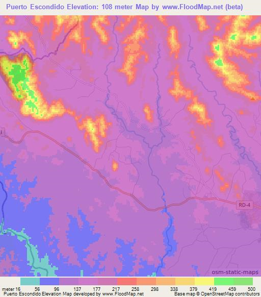 Puerto Escondido,Dominican Republic Elevation Map